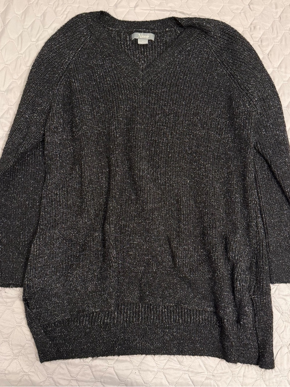 Women’s Knit V-Neck Sweater Gray Black - Size 1X